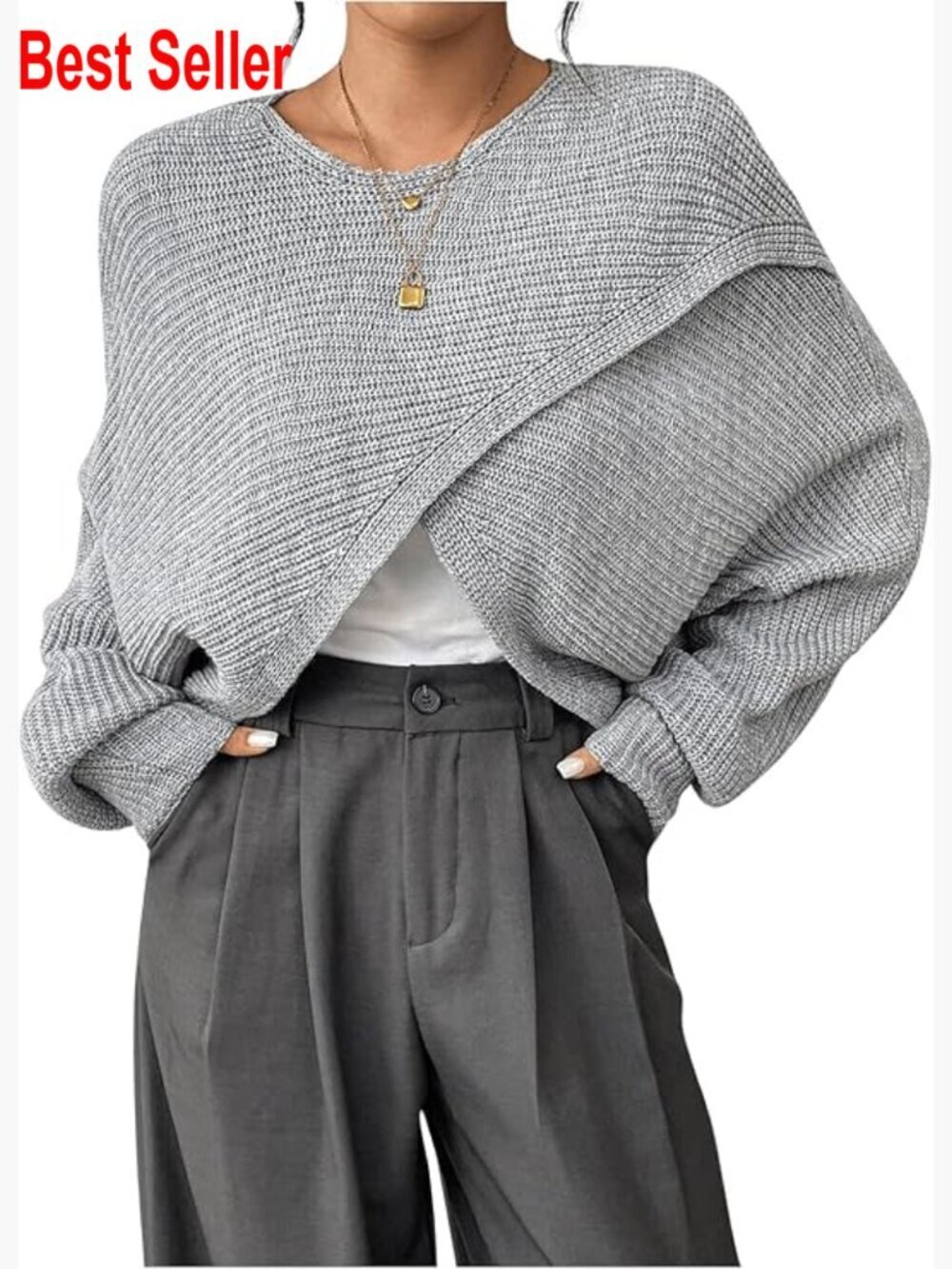 Lightweight Acrylic Asymmetrical Wrap Pullover Sweater Shrug
